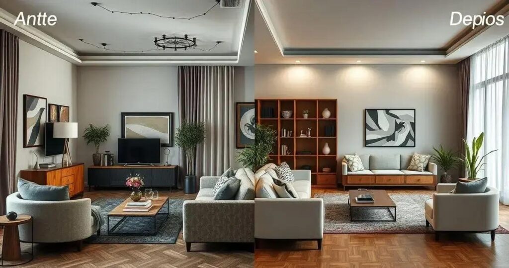 reforma de sala antes e depois