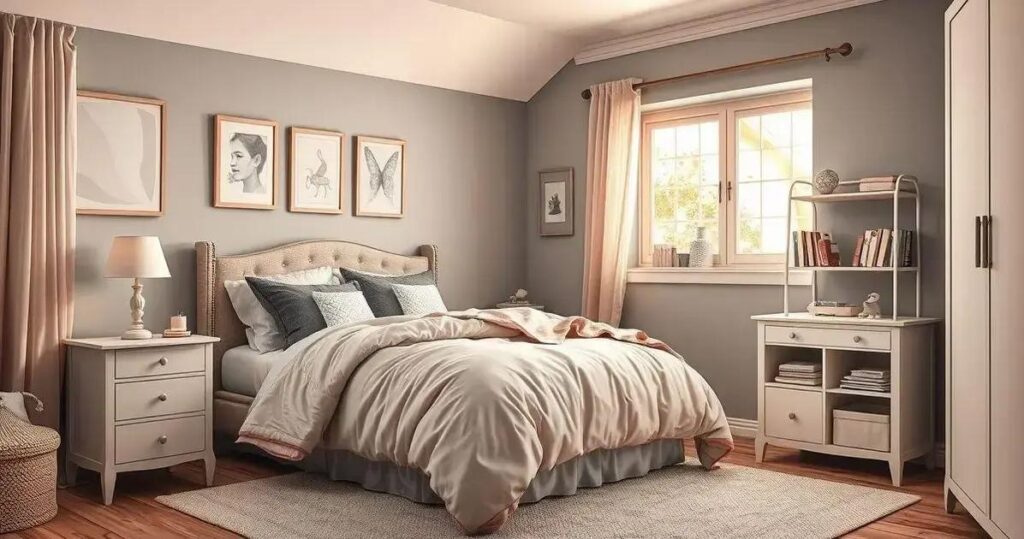 quarto de bebê cinza e rosa